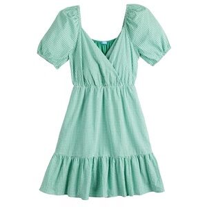 Draper James RSVP Puff Sleeve Green Gingham Surplice Dress Size XXL